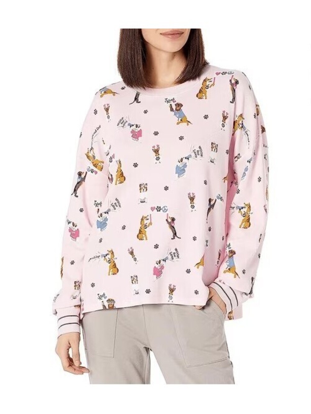 PJ Salvage Women S Loungewear Woof for Love Long Sleeve Pajama Top -SMALL